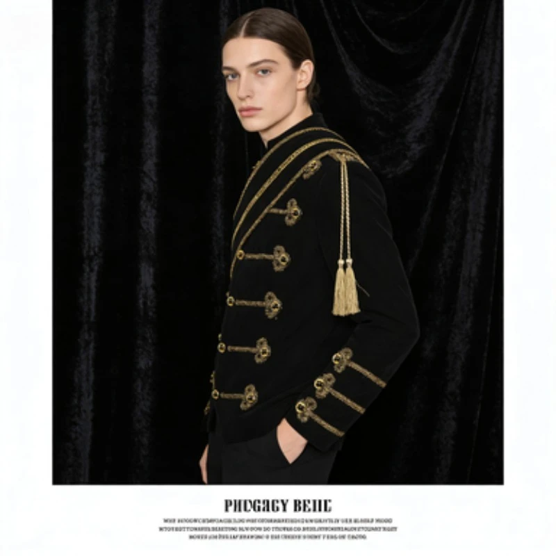 

Мужской наряд в средневековом стиле с блестками, блестящий рок-певец, сценические шоу, концерты, костюм для выступлений