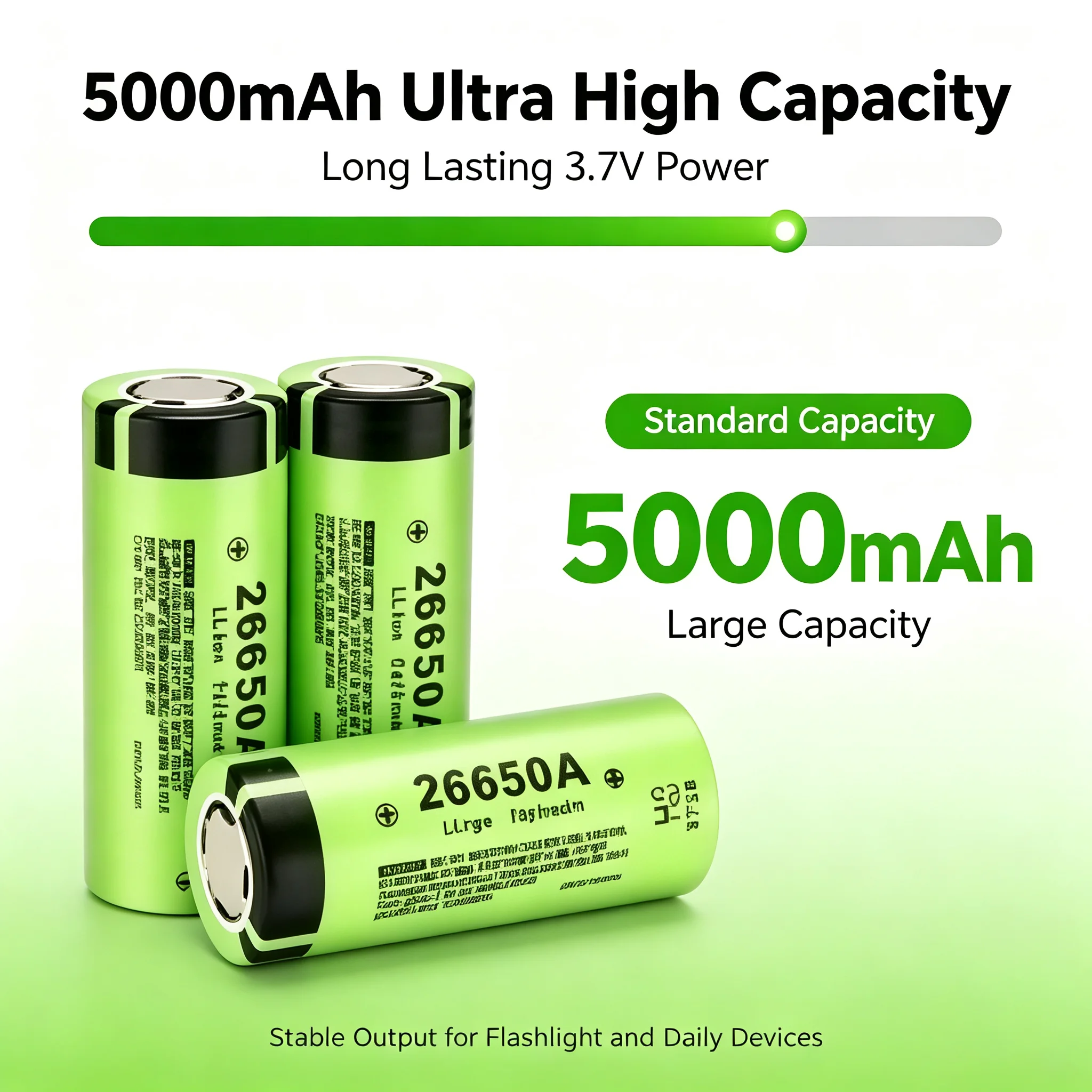 26650A 5000mAh 3.7V Li‑ion Rechargeable Battery 50A High Drain for LED Flashlight High‑Intensity Devices 26650 battery