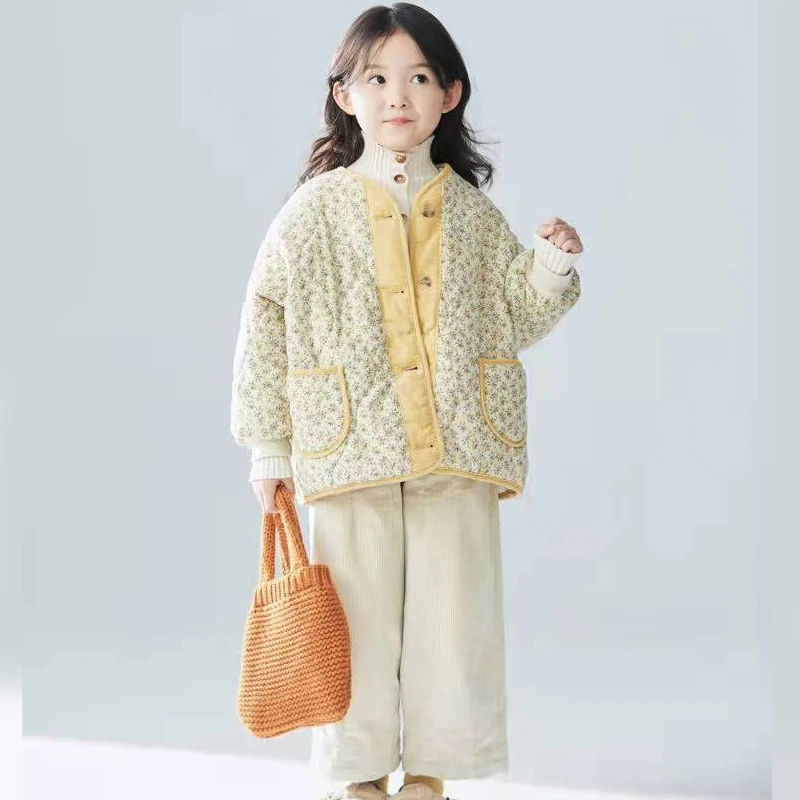 

2025 New Autumn Winter Plush Warmth Down Jacket Fashion Printed Casual Coat Korean Version Child Clothing 2-9 Years Old Girl