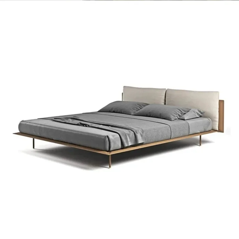 Italian minimalist saddle leather suspension bed modern bedroom leather double bed