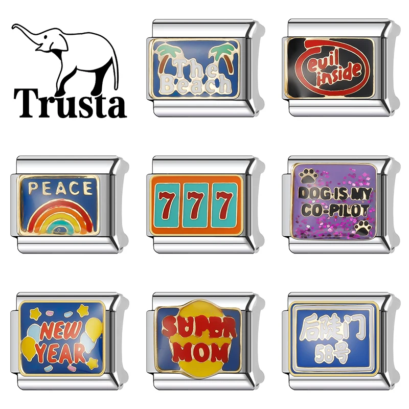 Trusta 2026 Romantic Blue Rainbow Series Charms for italian bracelet 1pc Stainless Steel Gifts for Women DIY Making Fashion N677