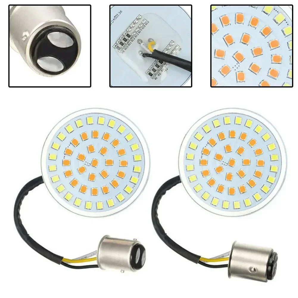 1pair 1157 Turn Signal Inserts LED White Amber Stop Brake Lights Lamp For Harley Sportster Touring Electra Glide CVO Motorcycle