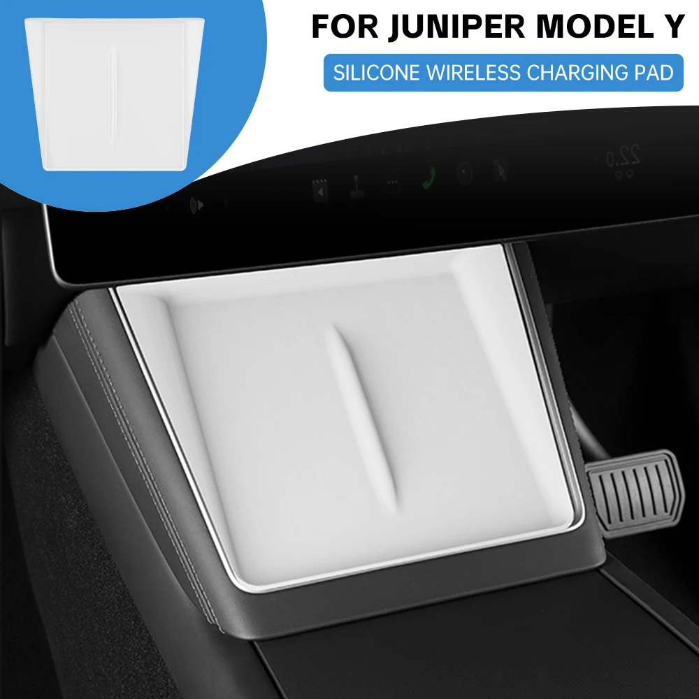 

Беспроводная зарядная панель для Tesla Model Y Juniper 2025-2026, противоскользящий силиконовый коврик для центральной консоли, аксессуары для автомобилей Tesla