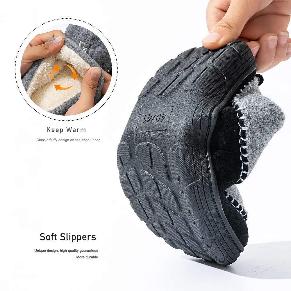 Pmoiste Men Soft Fannel House Slippers Warm TPR Cushion Memory Foam Designer Mark Line Living Room Shoes Slip-on Indoor Winter