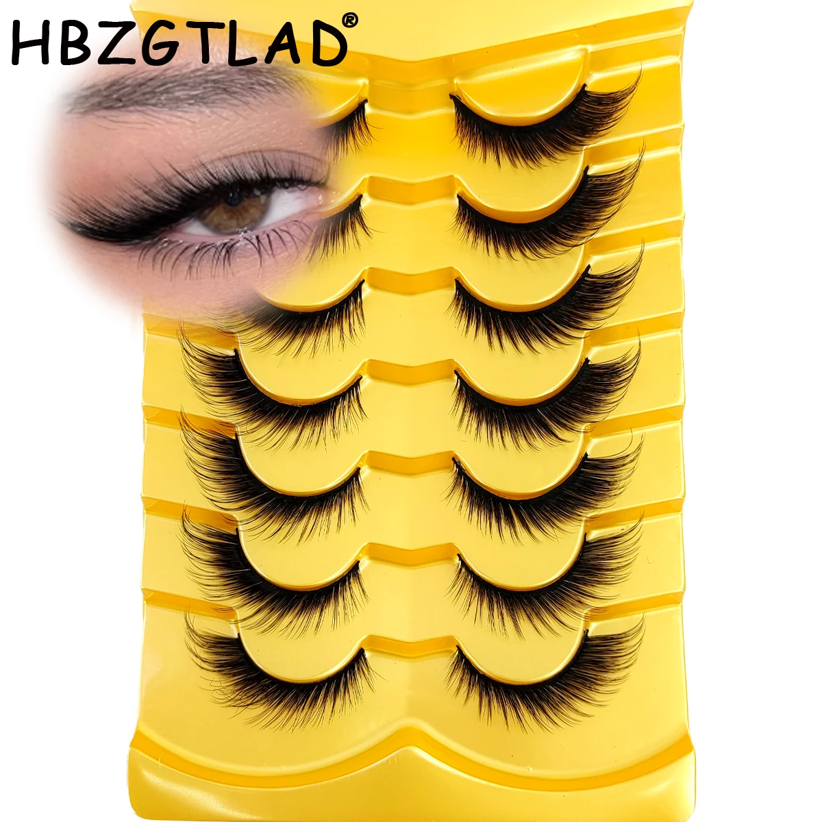 HBZGTLAD 7 Pairs 3D Vivid Lashes Foxy Cat Eye Anime Style Fluffy Mink Fur Look Cat Eye Long Curly Strip False Eyelashes Strip La