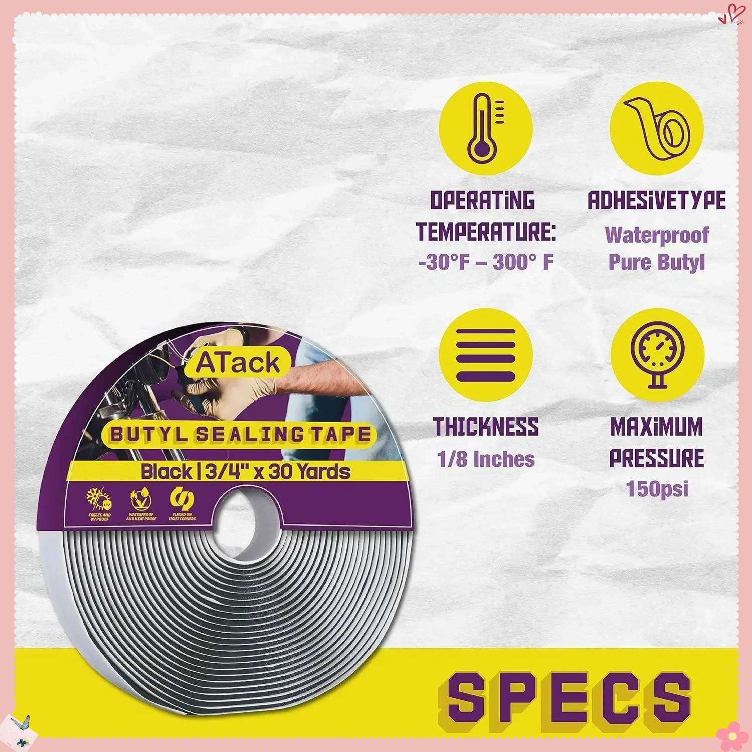 Ultieme RV-dakreparatietape: 1/8"x3/4"x30' butylafdichtstrip voor lekbescherming op campers, aanhangwagens en boten. Waterdicht!