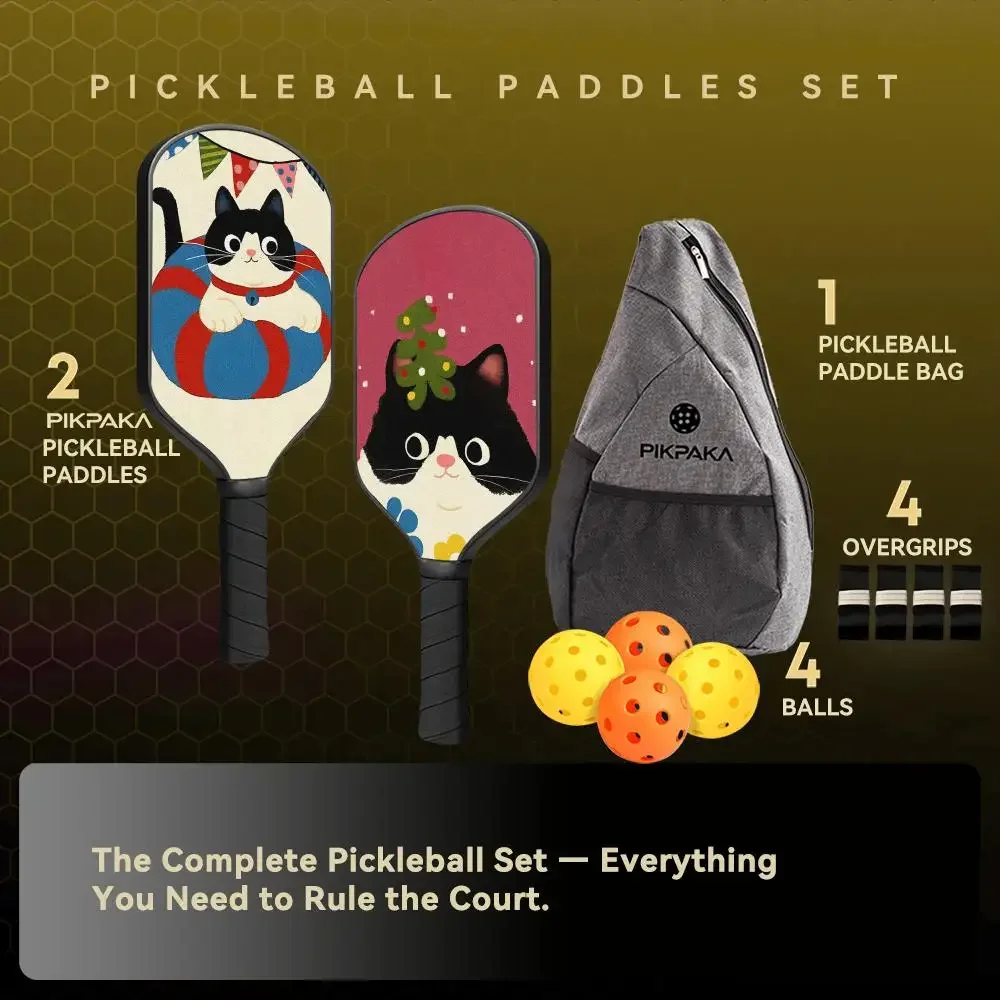 

Pickleball Paddle Set Lightweight Fiberglass 13MM Honeycomb Core Durable Racket with Balls Bag Grip Tape Cartoon Cat Cute