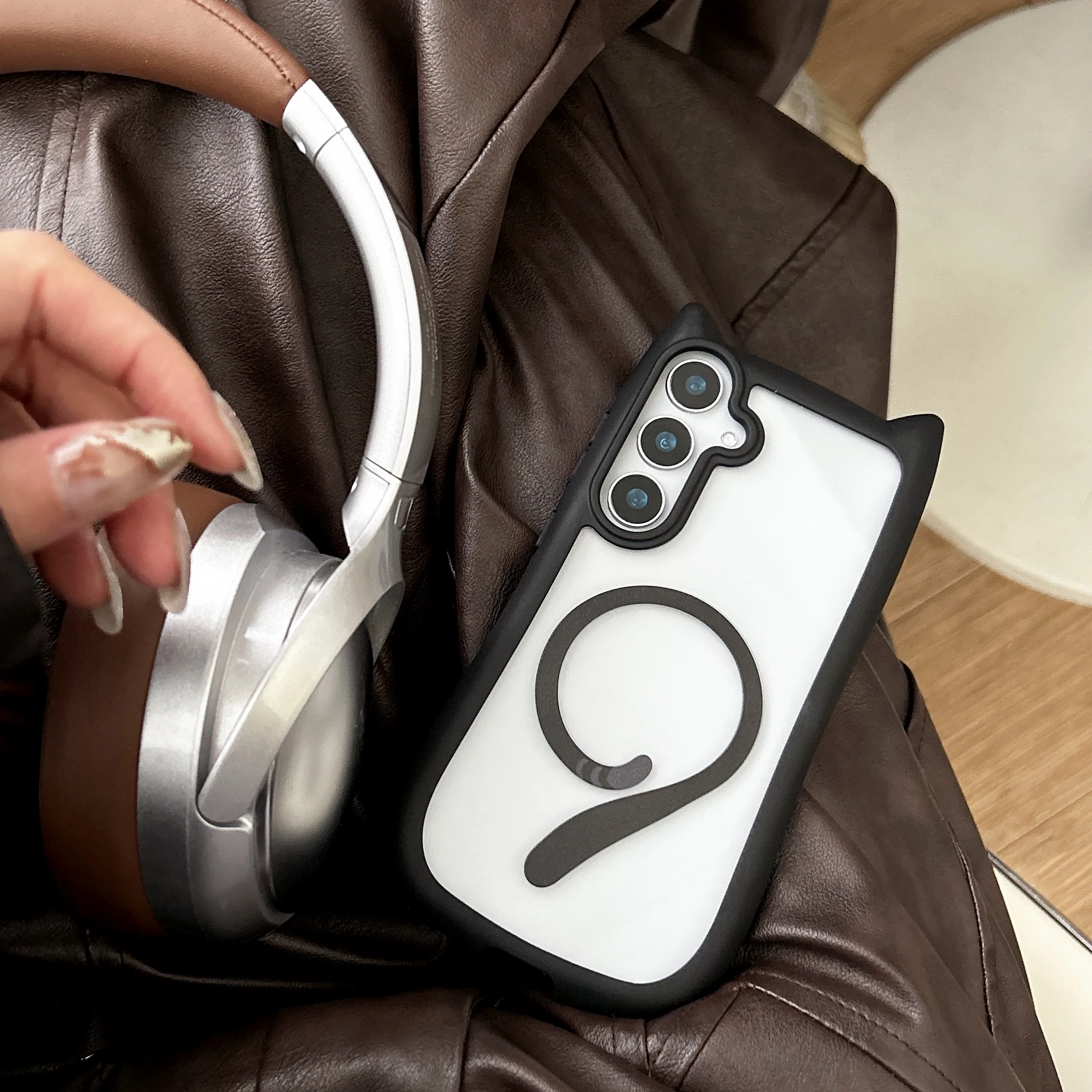Magnetische Magsafe-Hülle für Galaxy S26 Ultra Niedliche Katzenohren-Abdeckung für Samsung Galaxy S24 S25 Transparente Harte Stoßfeste Handyhülle – Detail 4
