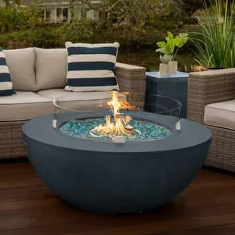 42 Inch Modern Round Glass Fiber Reinforced Concrete Bowl Fire Pit for Outdoor Patio Garden Backyard Party Gatherings