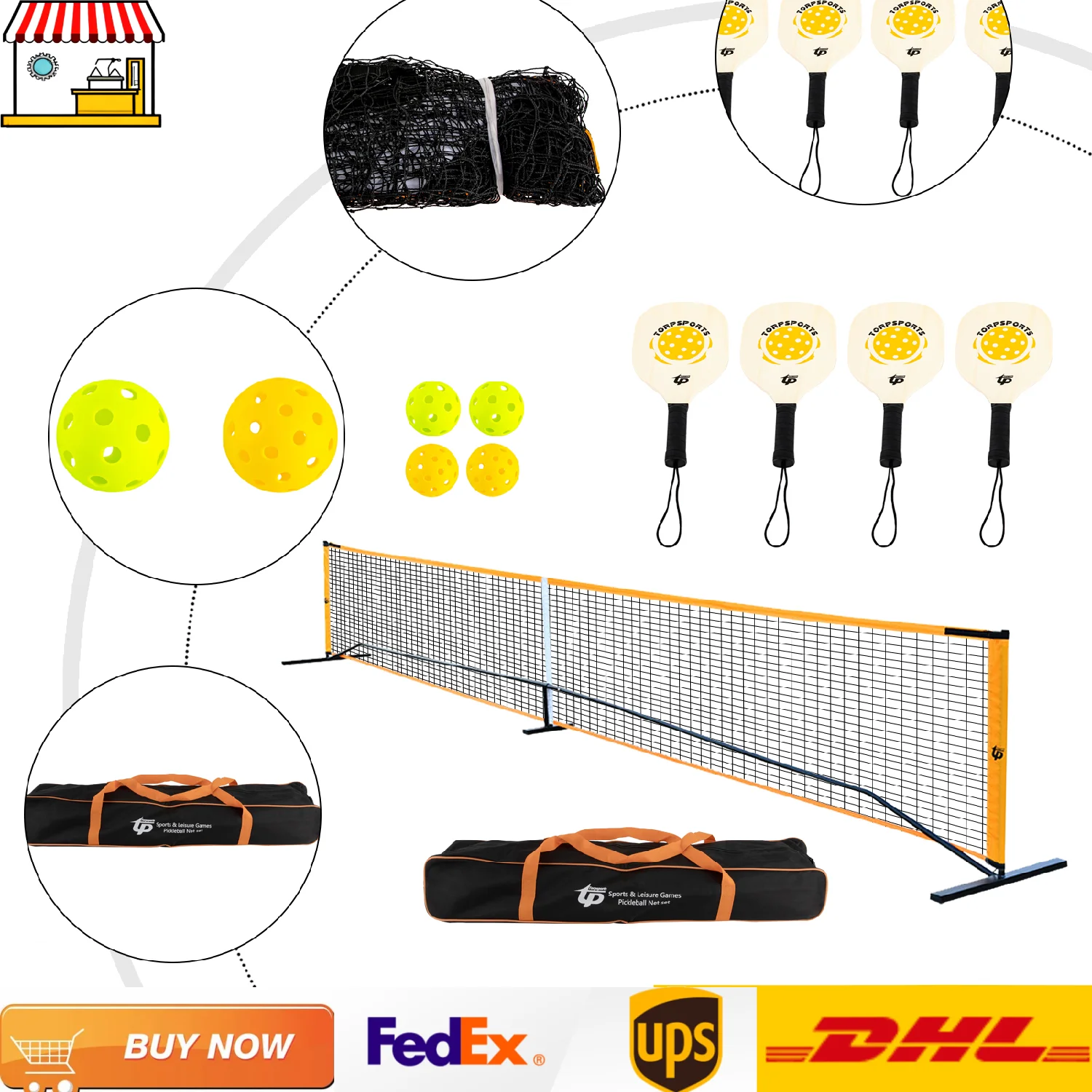 

22ft Metal Frame Pickleball Net Kit| Portable Pickleball Rack W/ Stand, 4 Pickleballs, Carrying Bag