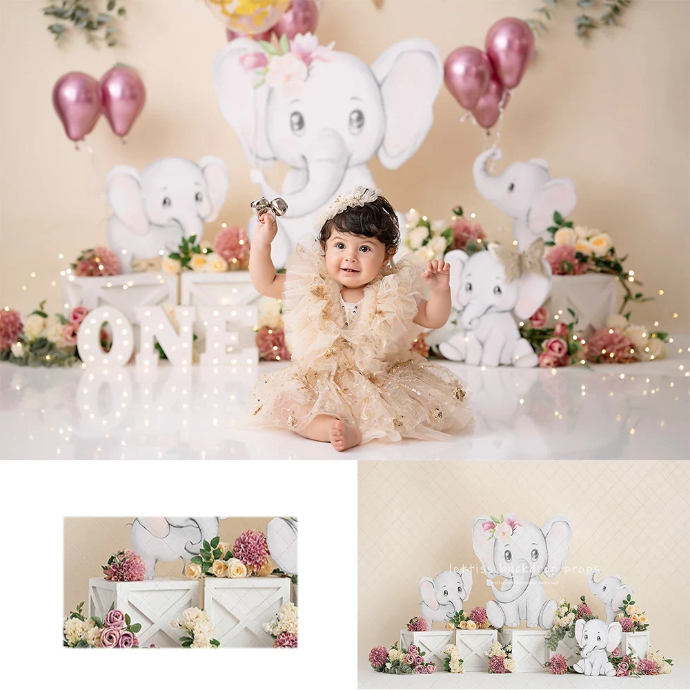 

Elephant Garden Backdrops Kids Baby Birthday Cake Smash Photocall Decors Child Adult Photography Props Balloons Backgrounds