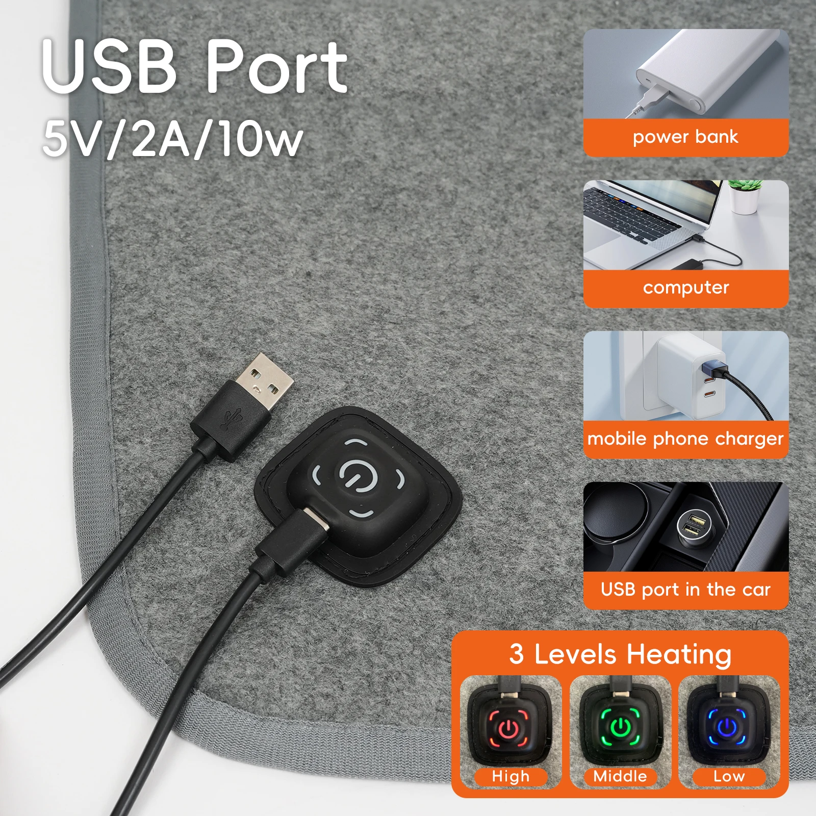 1 قطعة USB MiElectric لوحة التدفئة السجاد حصيرة مع 2 مناطق التدفئة 3 مستويات التدفئة 10H السيارات قبالة المنزل مكتب التخييم في الهواء الطلق استخدام #4
