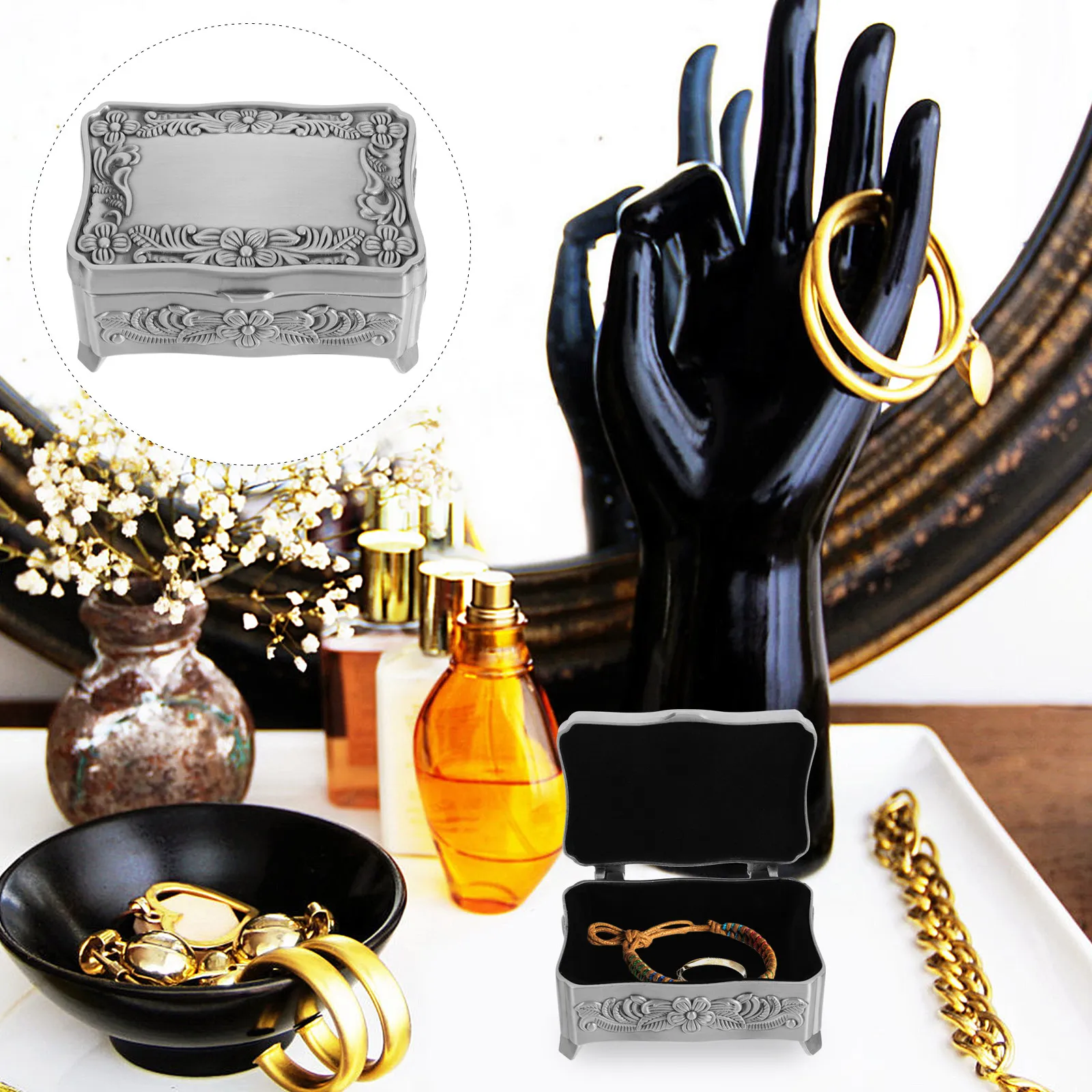 

Винтажный металлический органайзер для хранения украшений, 1 шт., из цинкового сплава, для мелких предметов и гаджетов, в стиле ретро, серебристый