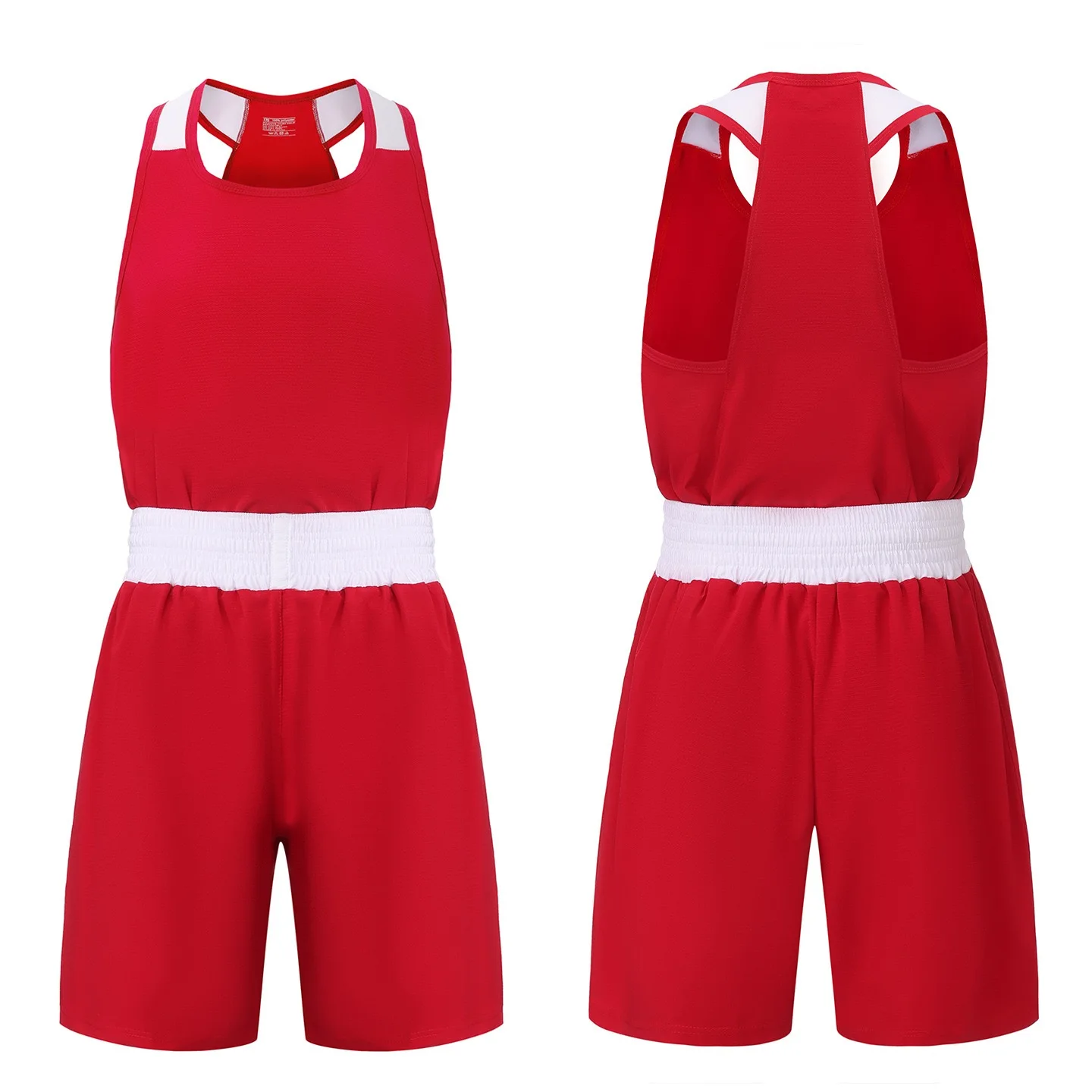 Red Boxing Shorts Shirt Set Muay Thai Shorts Men Women Kids Boy Girl Sanda Wushu Martial Arts Shorts and Sleeveless Singlet Set