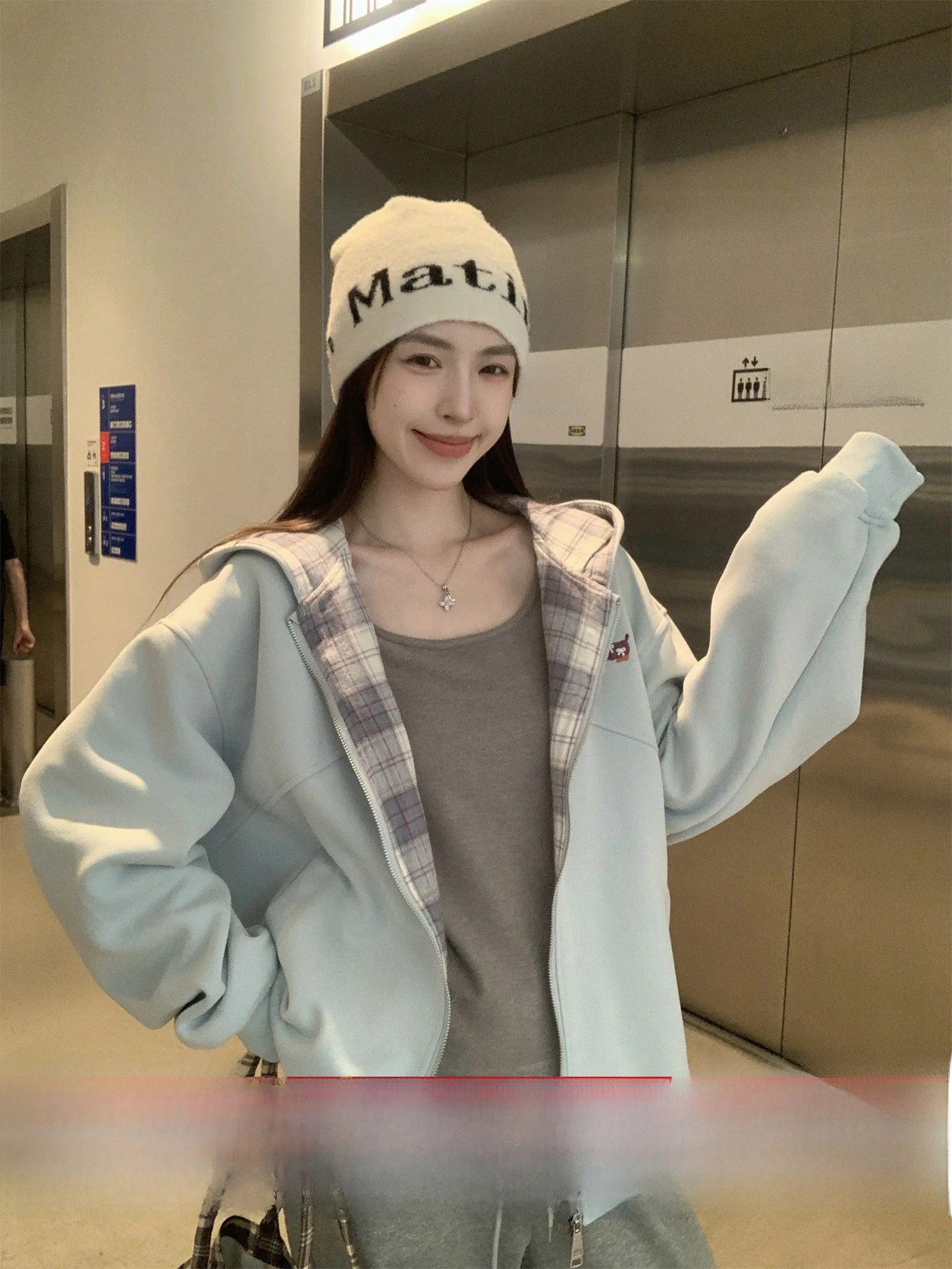 

Женская свободная толстовка-худи Morning Bloom с вышивкой и клетчатым пэчворком, осенне-зимняя, с длинными рукавами, в стиле Lazy Sle