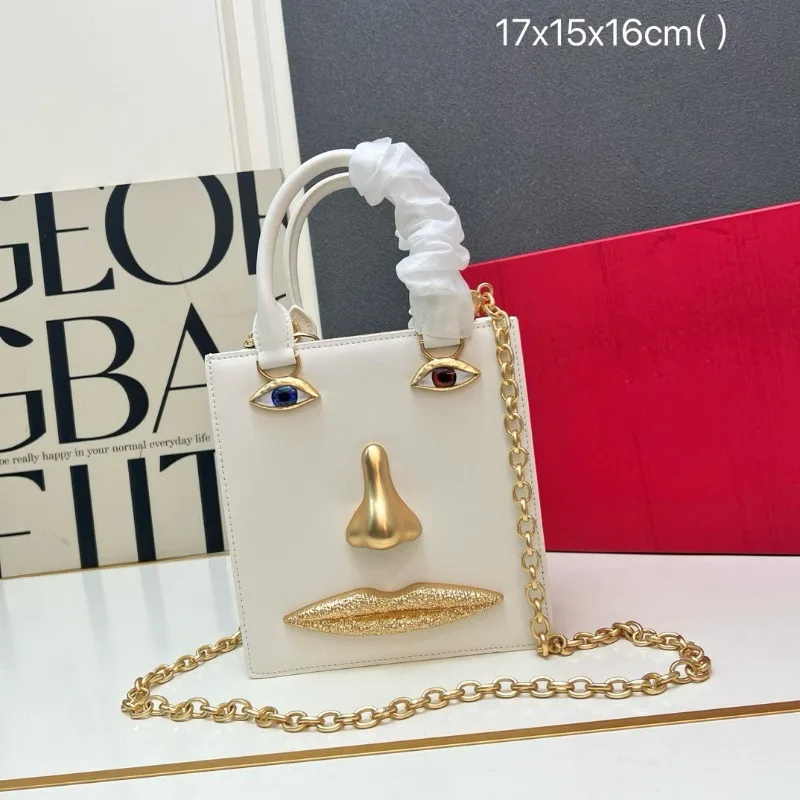 Personalized metal fun facial features handbag mini square bag multi-color fashion messenger bag niche design women's bag