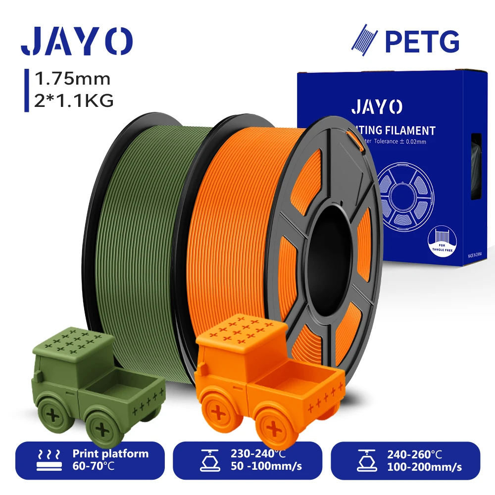 JAYO 2,2 kg 3D-PETG-Druckerfilament, 1,75 mm PETG-Druckerfilament, ordentlich gewickeltes 3D-Druckmaterial für Bambu FDM 3D-Drucker