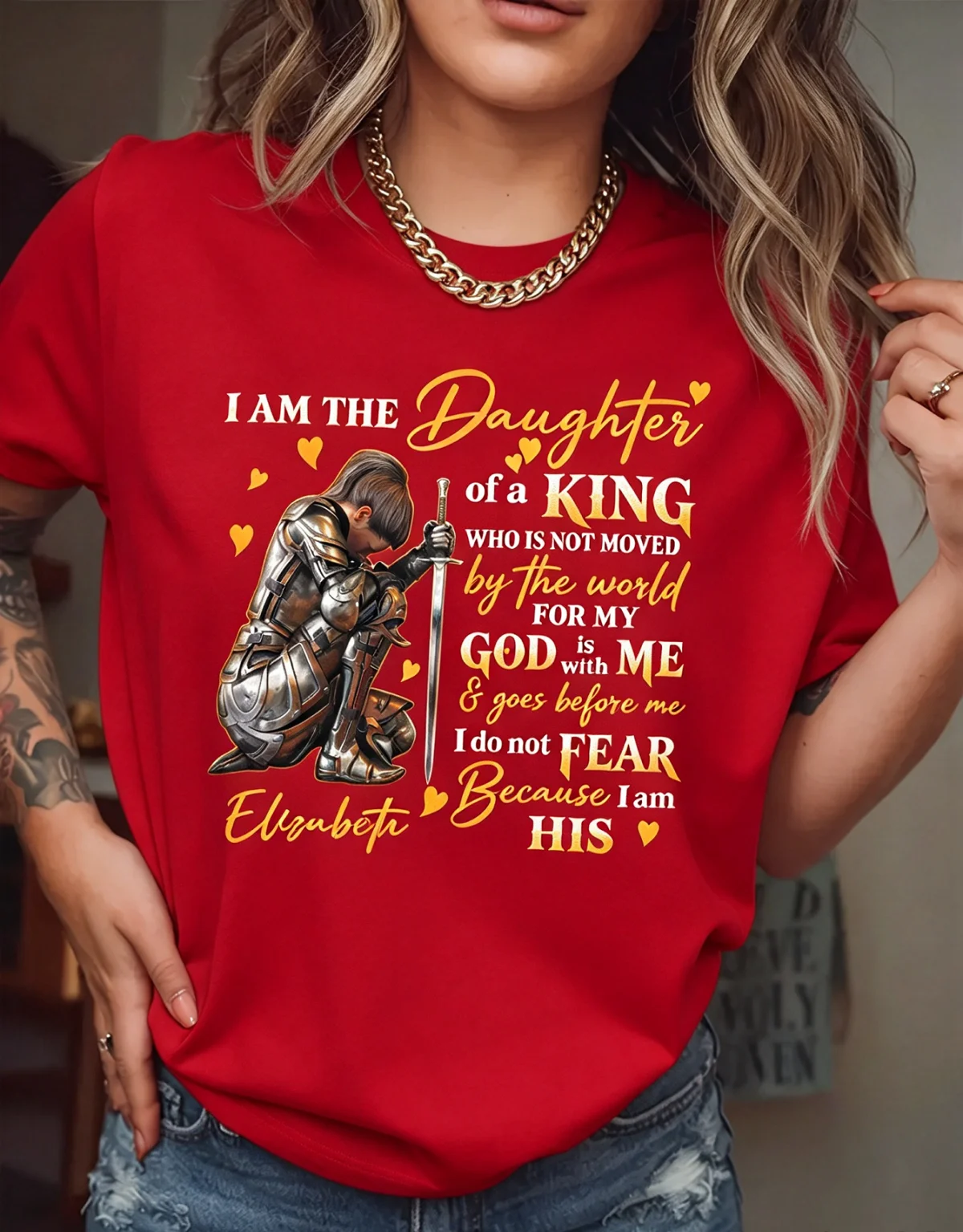 Cotton 100% Women Deep Blue T Shirt Daughter Of A King Pink Red Yellow Gray Letter Print Knight Graphic Casual Christian Faith