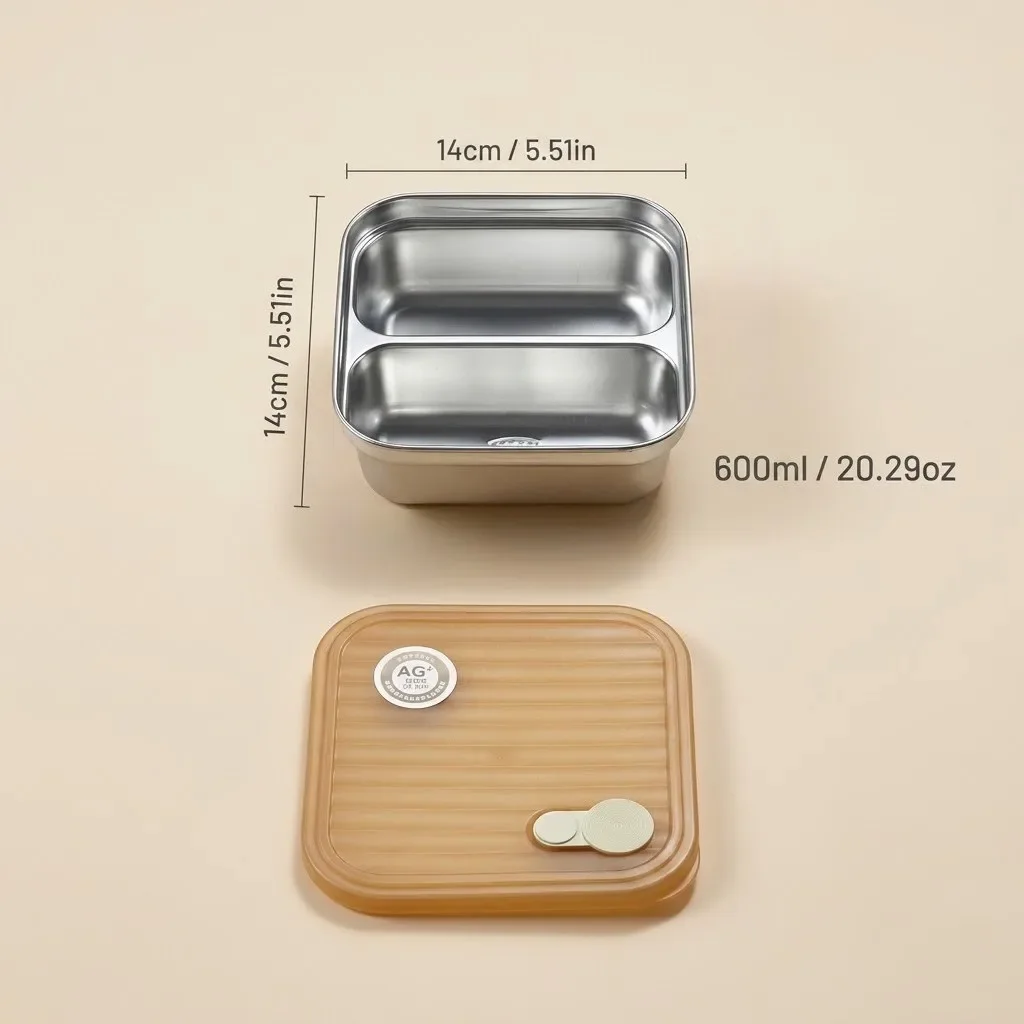 Stapelbare, lekvrije voedselcontainer met 1/2 vakken, gemaakt van 304 roestvrij staal, lunchbox, geschikt voor de koelkast, luchtdichte, vochtbestendige doos, magnetronbestendig.