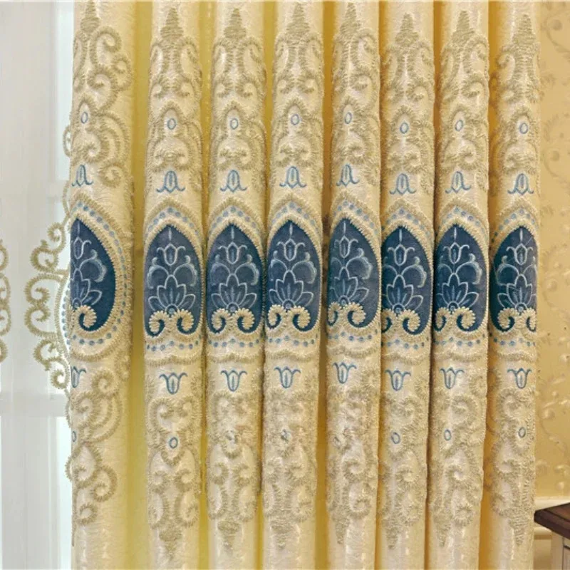 Europese Chenille Borduren Luxe Gordijnen voor Woonkamer Slaapkamer Villa Venster Verduisterende Elegante Set Aangepaste Volant DecorTulle