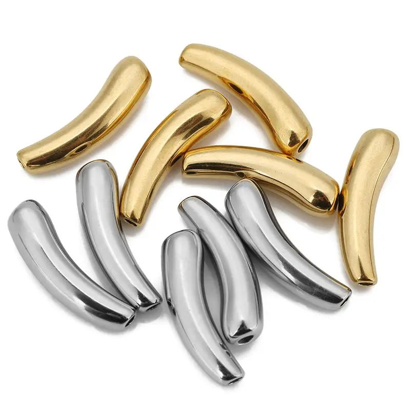 

5pcs Stainless Steel Curved Tube Bead Charms Gold Plated Loose Beads For DIY Necklace Jewelry Bracelet Making Material Supplies
