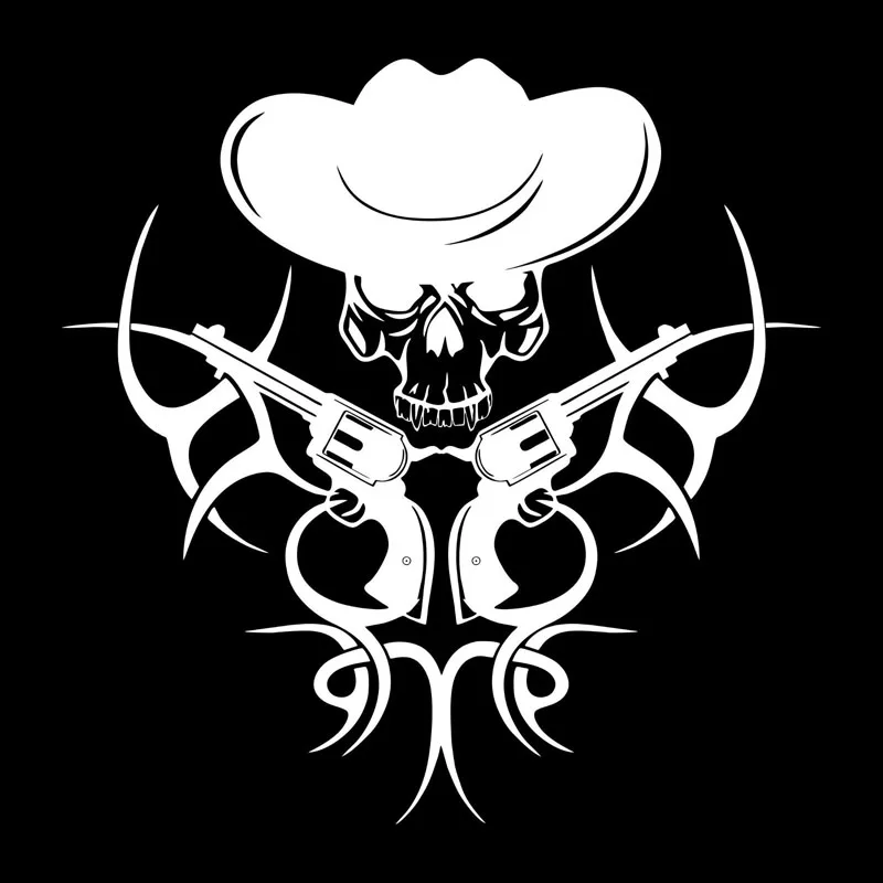 Tribal Fashion Cowboy Gun Cowboy Skull Car Sticker Pvc Car Sticker Suitable for All Kinds of Cars Black/white, 23cm*23cm