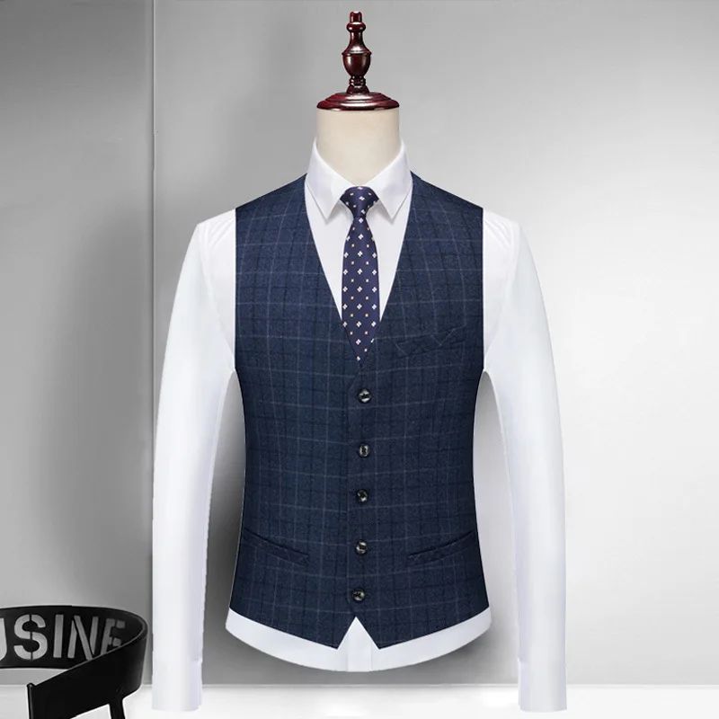 Men's G699296 Spring and Autumn Vest Groomsmen Brothers Suit Groom Wedding Plaid Slim Casual Suit Vest