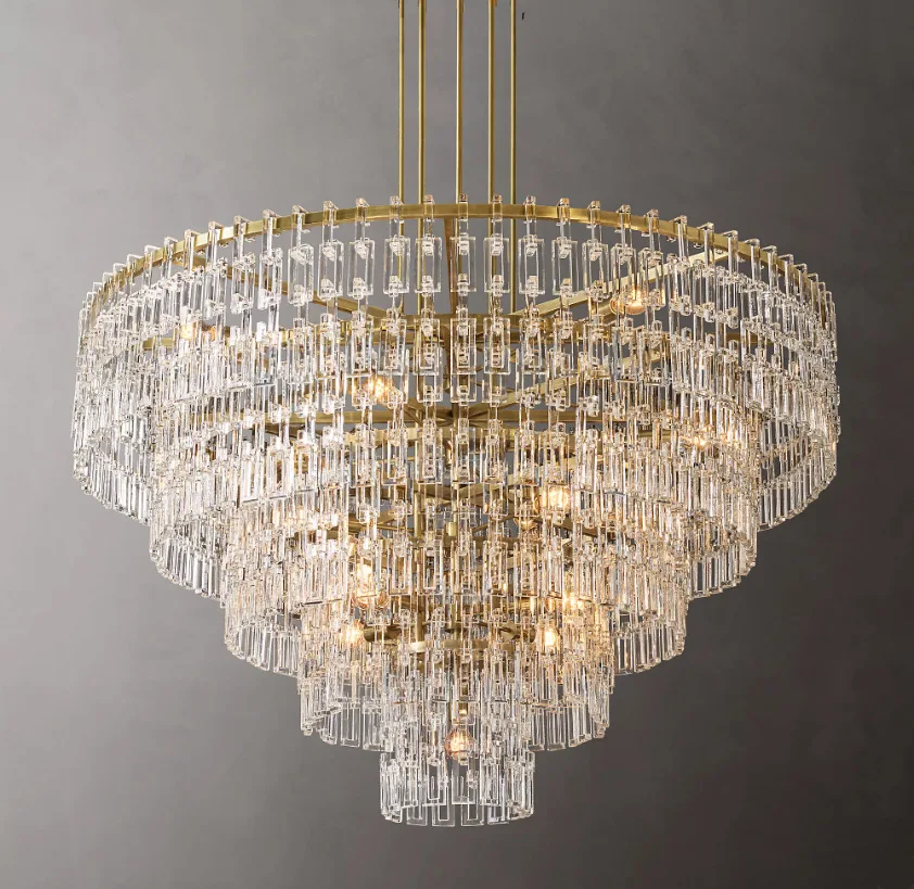 Round Led Chandeliers Modern Retro K9 Crystal Metal Tiers Large Pendant Lights Bedroom Living Room Lamps Lustre Decor
