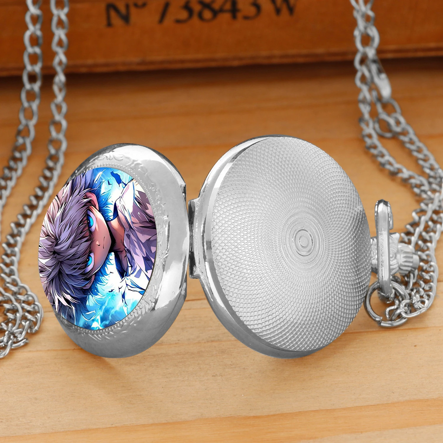 Killua Zoldyck Design Glass Dome Quartz Pocket Watch With Durable Chain Arabic Numeral Dial For Men And Women Creative Gifts