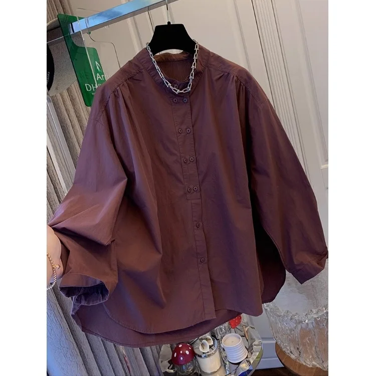 

Retro round Neck Double Button Cotton Long Sleeve Loose Women's Shirt Comfortable Original Design Fall New Style Fashionable