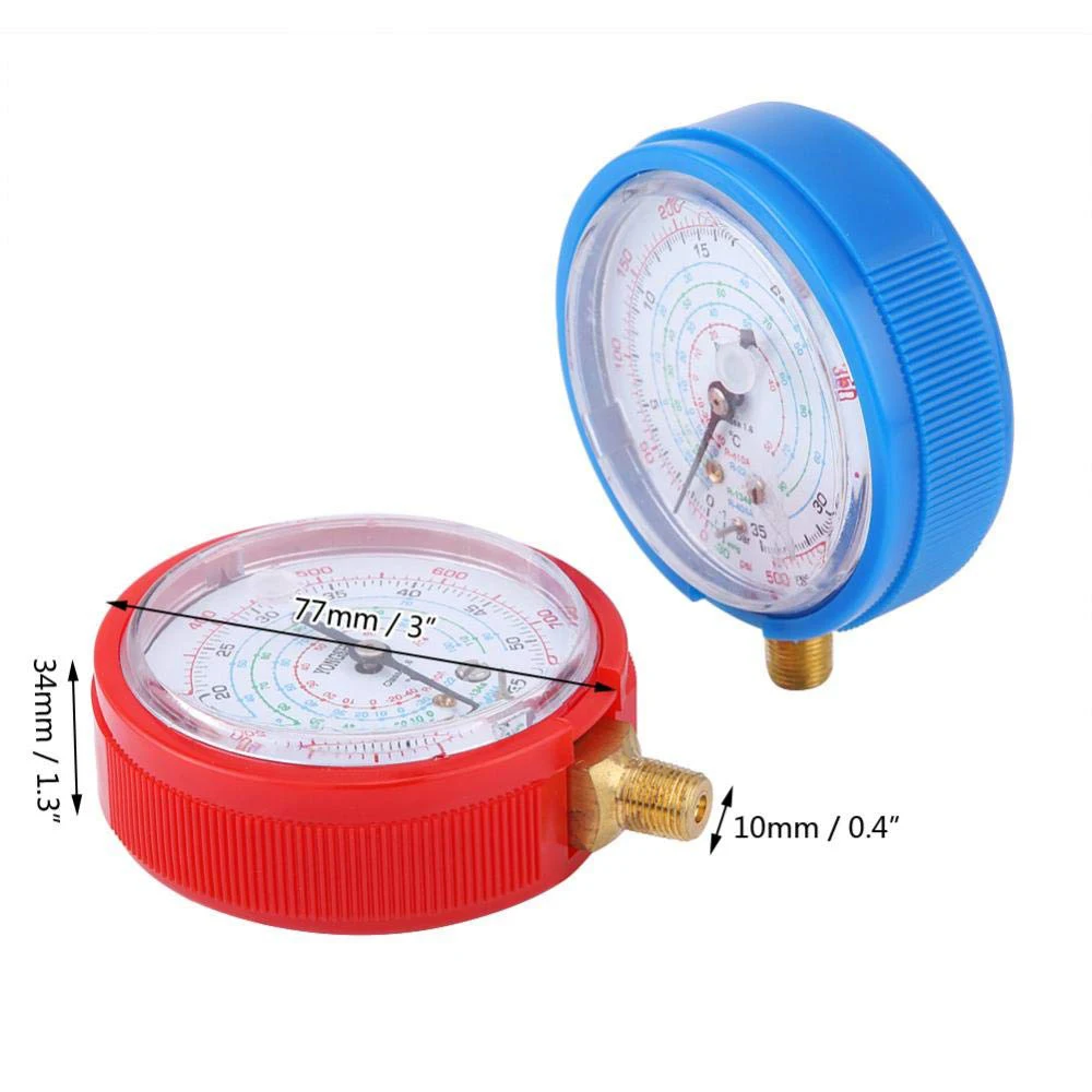 2Pcs Car Low Tester Gauge Car Air Conditioner Refrigerant Pressure Gauge Kit for R410A R134A R22 Refrigerant