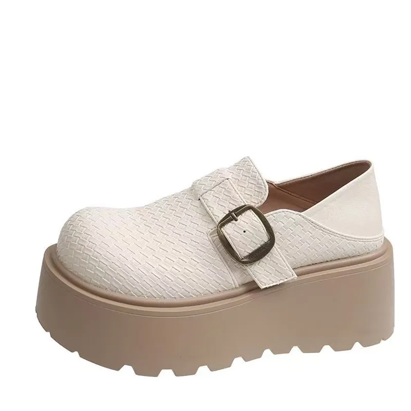 

Spring 2026 Women's Comfortable Retro Slip-On Loafers Heightening Commute Thick Bottom Ladies Shoes Round Toe Rubber Outsole