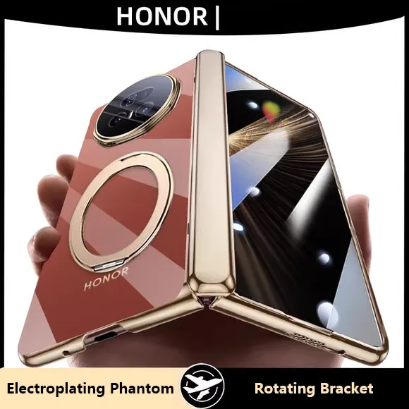

Прозрачный чехол для Huawei Honor Magic V5 5G с гальваническим покрытием и магнитом 360° ° Поворотный кронштейн-подставка, полный защитный чехол
