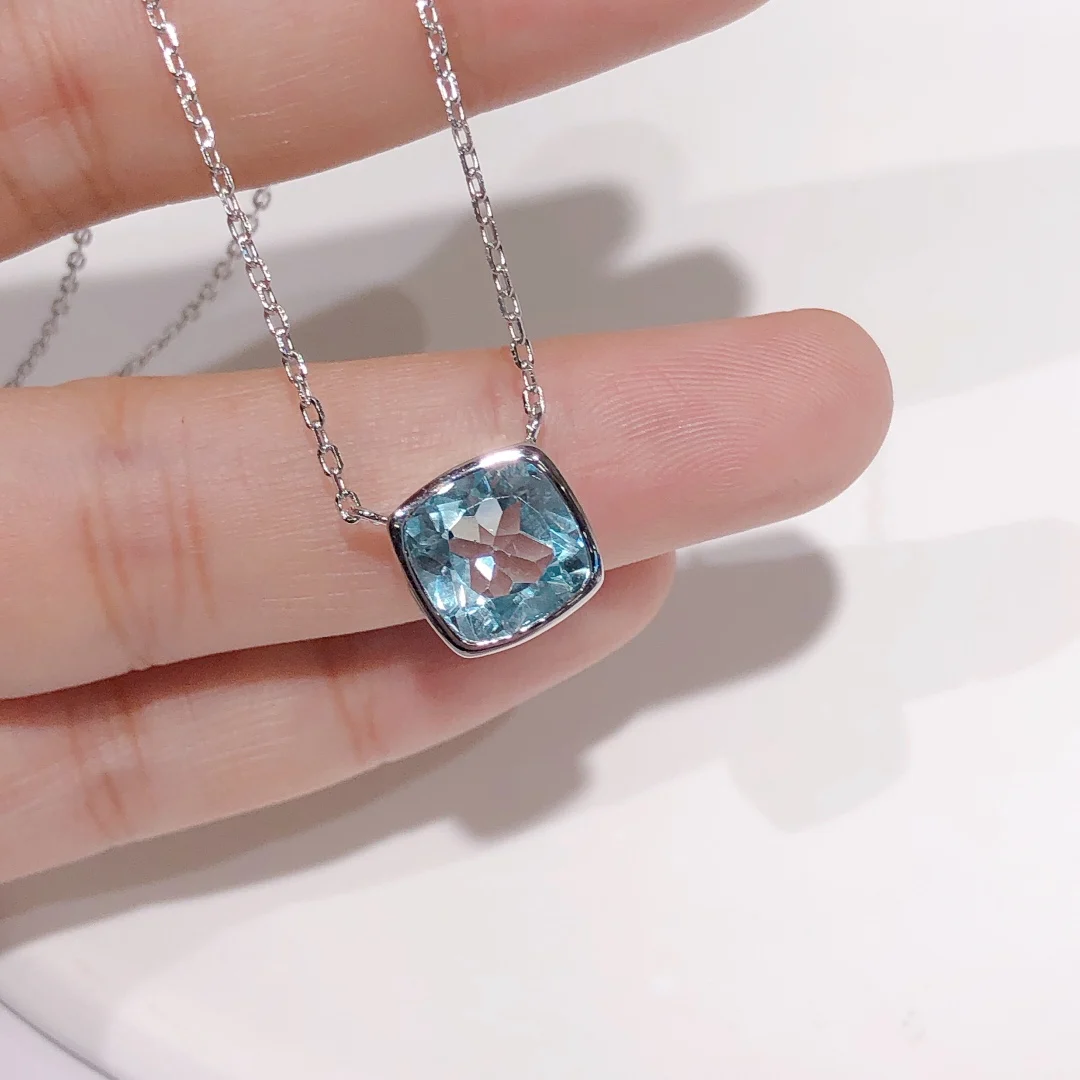 

Silver Hot Jewelry Seablue Aquamarine Topaz Pendant Necklaces For Women Gemstone Silver Necklace Wholesale