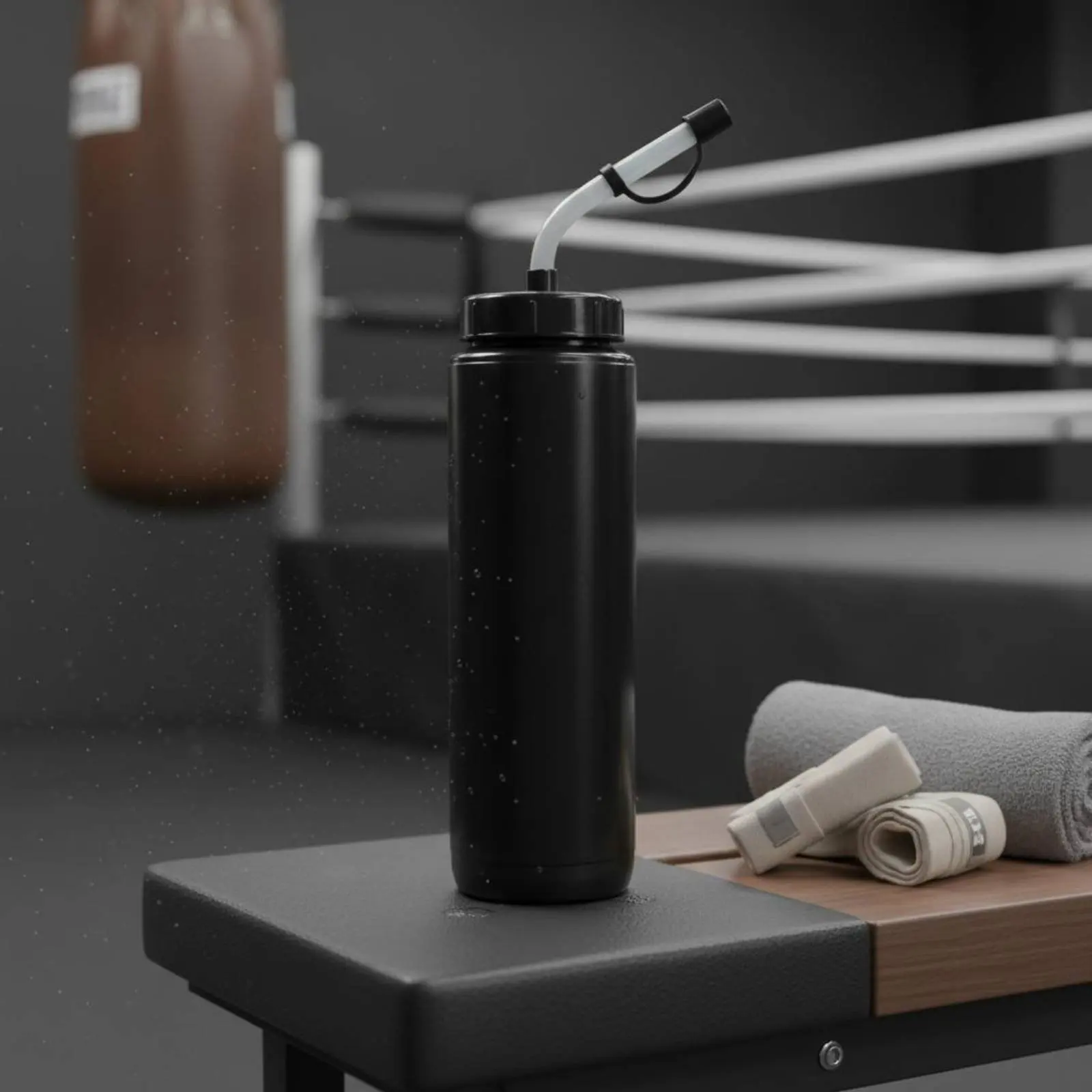 Boxing Water Bottle Food-Grade Sports Water Bottle with Long Straw Large Capacity Easy to Clean for Cyclists, Training, Gym