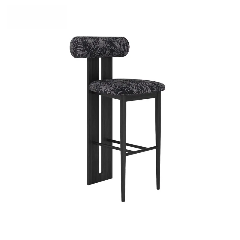 Ash wood bar chair French retro style bar chair Cafe high stool Home island table solid wood dining chair