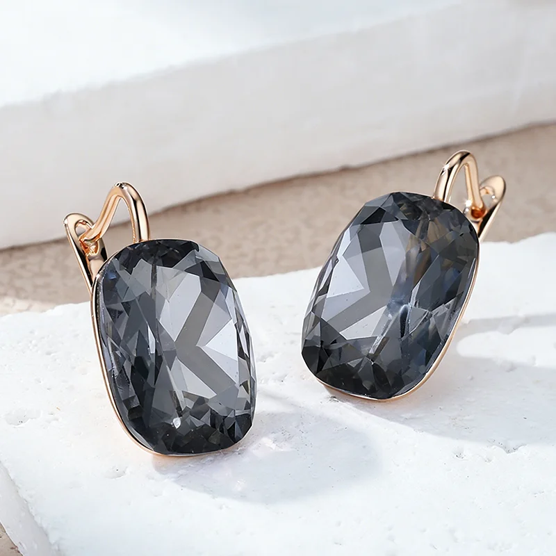 Wbmqda Glänzende graue Zirkon-Ohrringe für Damen, 25 x 13 mm, 585er Roségold, großer Stein, Schmuck, Geschenke