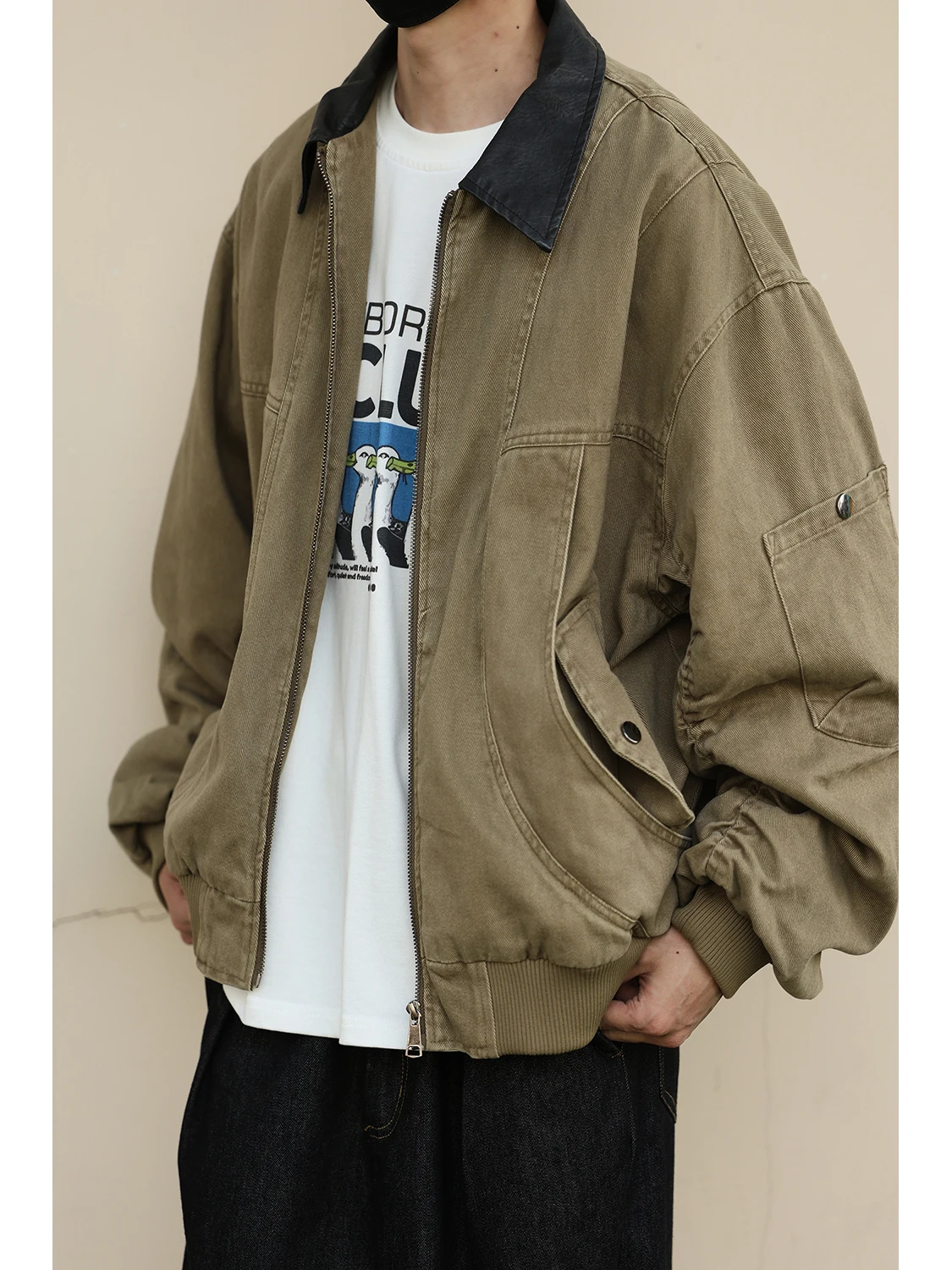 

Мужская повседневная винтажная куртка LH Store свободного кроя с отложным воротником, рабочая одежда, универсальная верхняя одежда для весны, осени и зимы