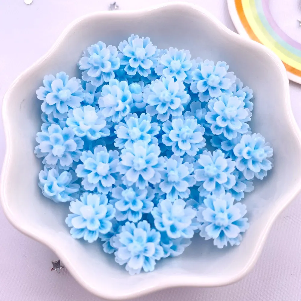 12mm Resin Double Layer Candy Color Flatback Flower Rhinestone 50Pcs Scrapbook Ornament Figurines  Appliques Crafts DIY Nail Art