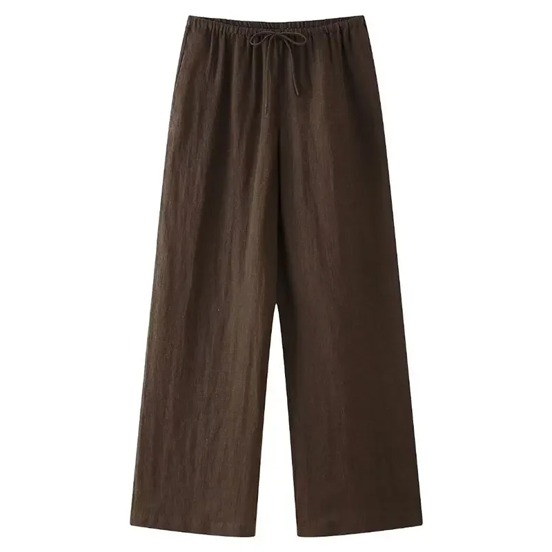 بلوزة كيمونو نسائية بحزام وبنطال عالي الخصر بطيات ، طقم قميص كتان ، بلون ثابت ، موضة صيفية ، كارديجون 2: