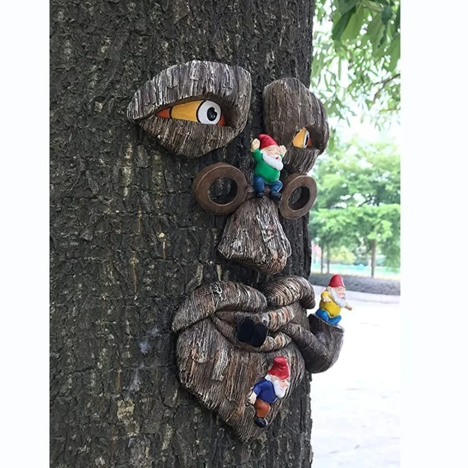 Whimsical Old Man Tree Face Statue Garden Decor - Funny Dwarf Resin Craft for Fun Tree Decoration