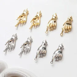 2PCS Gesture Pendant Connectors Jewelry Making Supplies Diy Earrings Charms Hand Made Brass 14k Gold Plated Accessories 6*23mm