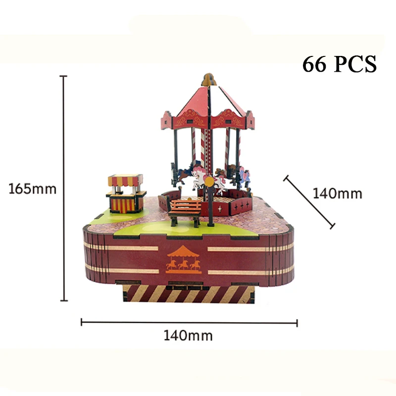 DIY 3D de madera, caja de música Merry-go-ground, Kits de modelos en miniatura, rompecabezas que puede mover para niños, regalos de cumpleaños, decoración del hogar