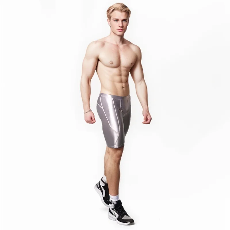 AMORESY uomo Sexy liscio lucido vita media abbigliamento sportivo collant elastici pantaloni di seta in esecuzione sport pantaloncini da spiaggia Fitness traspiranti