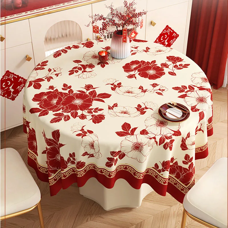 Mantel Rojo de PVC para Año Nuevo, Suave, Impermeable, Antimanchas, para Cenas, Festivales, Bodas, Reutilizable, Textil para el Hogar