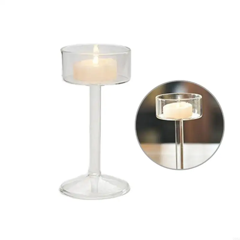 G99A European Clear Glass Candle Holder Footed Vase Goblet Candle Stand Long Stem High Candlestick Centerpiece Decoration