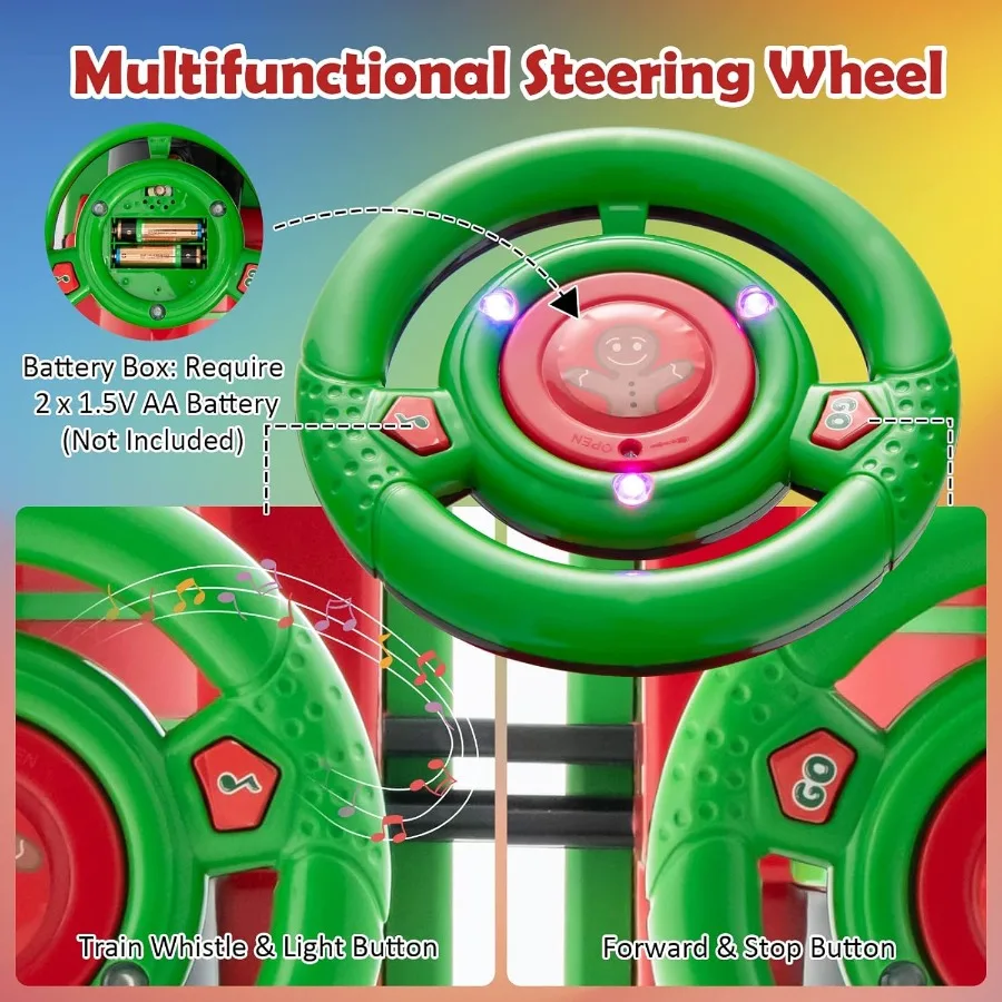 Tren con 16 pistas, juguete eléctrico con batería de 6V para luces intermitentes y asiento de almacenamiento de música, Wi jugable