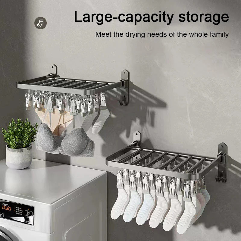 

Folding Coat Rack with 18/24 Household Bathroom Multi-clamp Hooks Drying Rack Balcony Wall HangingSpace Saving Drying Rack