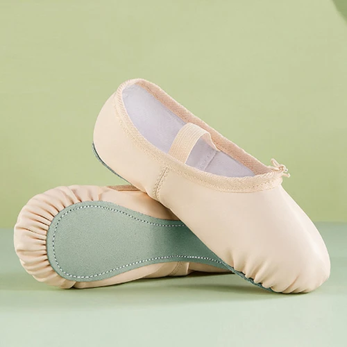 Imagen 2 del producto Zapatillas de baile para niñas, zapatos planos de Ballet de cuero suave para niños pequeños, suela completa atada, gimnasia de Yoga, zapatos de bailarina para práctica de escenario