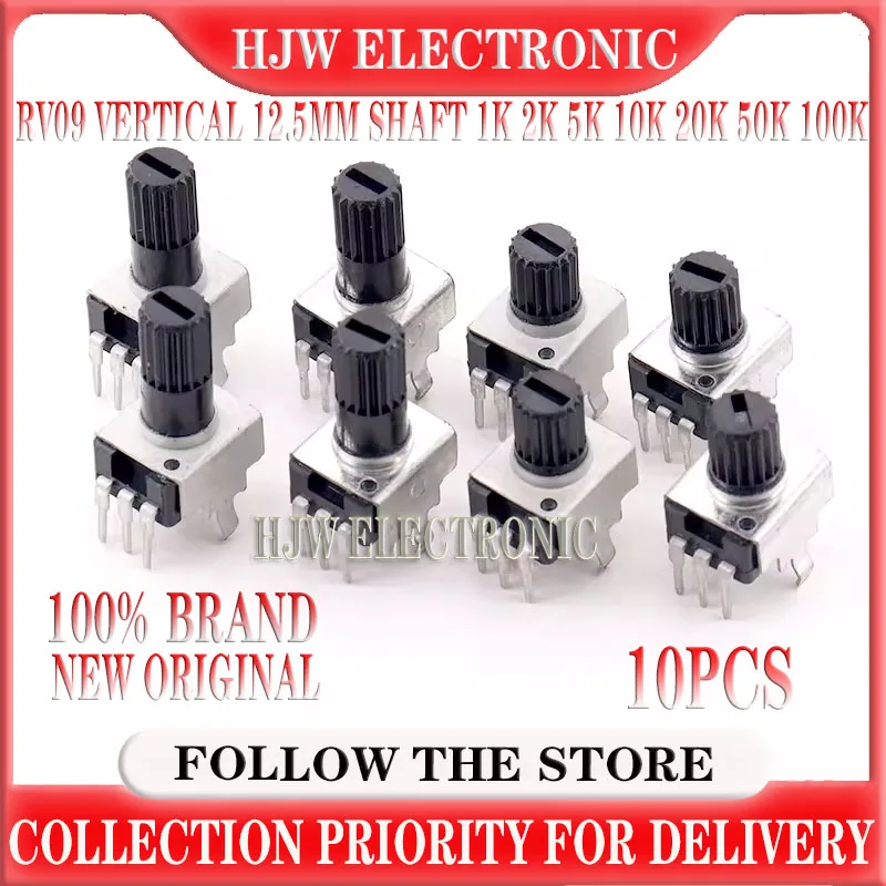 

10pcs Rv09 Vertical 12.5mm Shaft 1k 2k 5k 10k 20k 50k 100k 0932 Adjustable Resistor 9 Type 3pin Seal Potentiometer